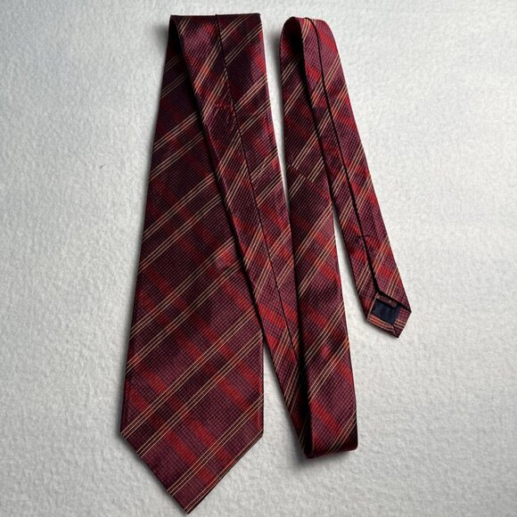 Jos.A. Bank Corporatre 100% Silk Red Gold Blue Crosshatch Plaid Men Tie 56" X 4" - Picture 3 of 8